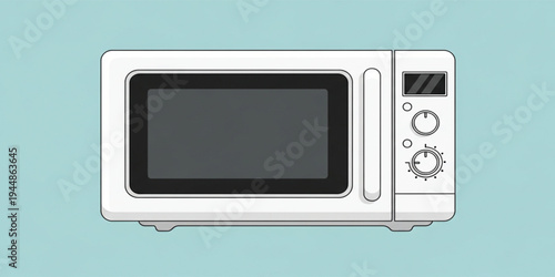 Modern Microwave Oven Kitchen Appliance Illustration with Digital Control Panel and Timer Knobs, Household Cooking Equipment Vector