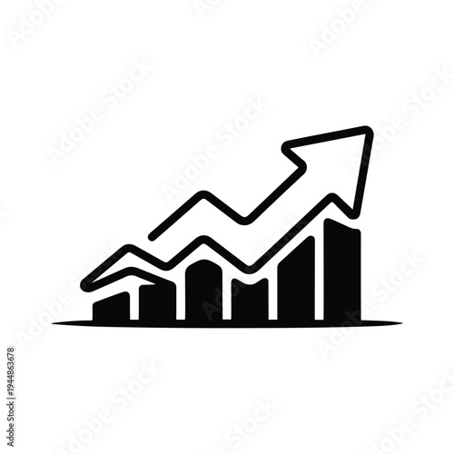 Black Icon Bar Graph With Wavy Upward Arrow bar chart