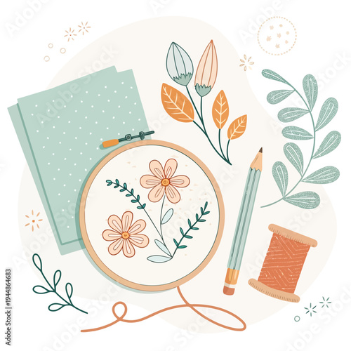 Creative Floral Embroidery Hoop with Supplies for Crafting and Sewing