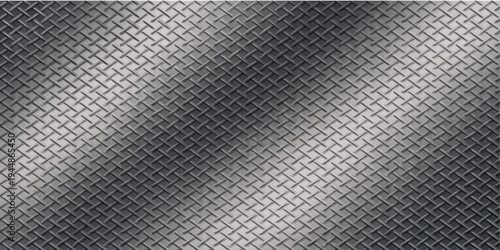 Industrial dark gray brushed metal and black carbon fiber seamless pattern background with a metallic mesh grid texture for technology wallpaper design