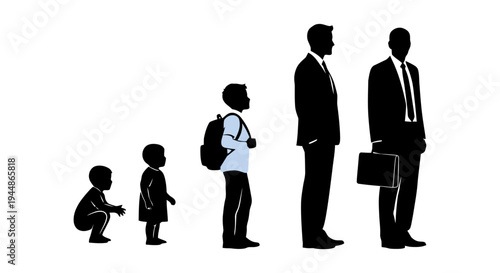 Human life stages from infancy to adulthood progression.