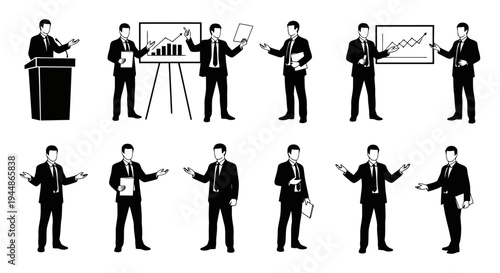 Collection of Businessmen Poses and Actions in Silhouette.