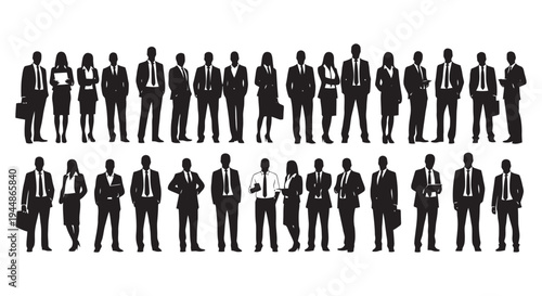 Collection of Business People Silhouettes Standing in Rows.