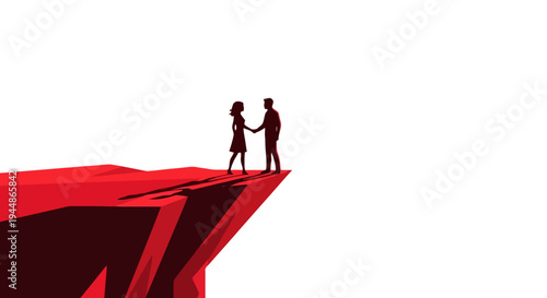 Couple Holding Hands on Edge of Red Cliff.