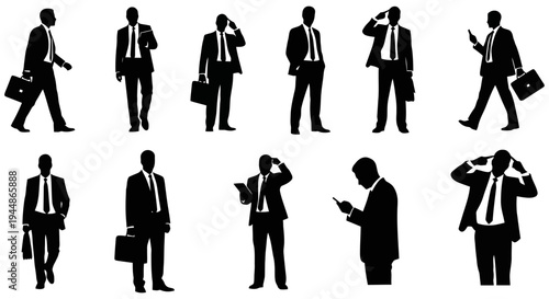 Collection of Businessmen Silhouettes in Various Poses.