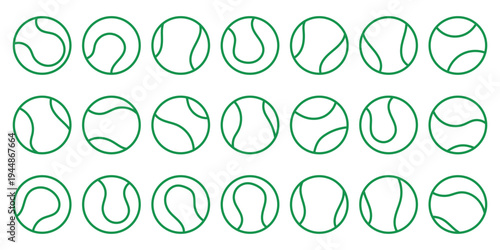 A vector icon set of tennis and padel balls, showcasing both filled and outline styles for sports design. A vector icon set of tennis and padel balls, showcasing both filled and outline styles. 