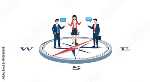 Vector illustration of business people on a compass