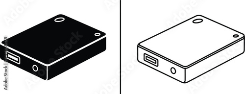 Black and white electronic device with usb port isolated on transparent background, Vector