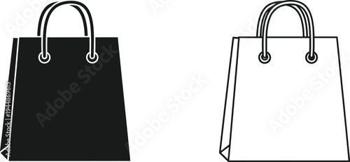 Black and white shopping bags isolated on transparent background, Vector