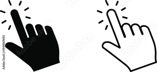 Click here button hand pointer icons isolated on transparent background, Vector