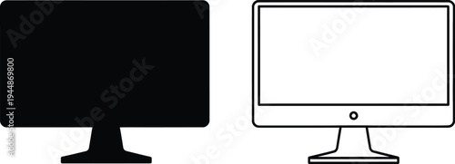 Computer monitors black and white isolated on transparent background, Vector