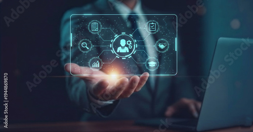 Cuadro en lienzo Business Executive Leveraging AI and Secure Data Management for Digital Solution