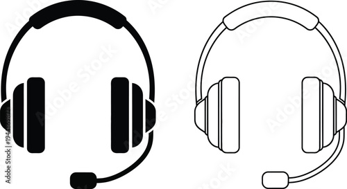 Headset icons black and white isolated on transparent background, Vector
