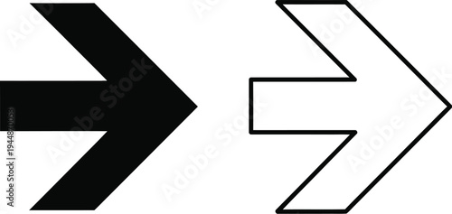 Black and white arrows pointing right direction isolated on transparent background, Vector