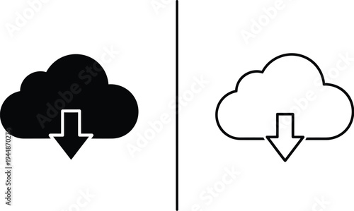 Cloud download icons isolated on transparent background, Vector