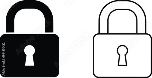 Black and white lock icons isolated on transparent background, Vector