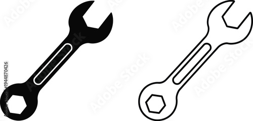 Wrench icons black and white isolated on transparent background, Vector