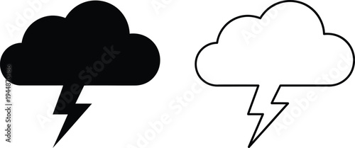Weather storm cloud lightning icons isolated on transparent background, Vector