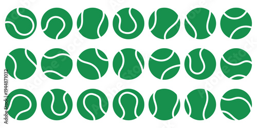 Tennis ball icon in linear and clipart style pack on white background. A vector icon set of tennis and padel balls, showcasing both filled and outline styles for sports design. Set with tennis balls. 