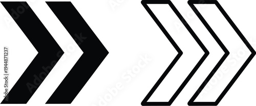 Double right arrow signs isolated on transparent background, Vector