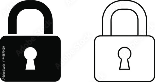 Padlock security icons isolated on transparent background, Vector