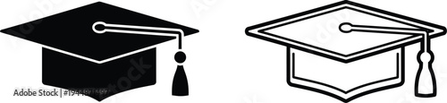 Graduation caps icons isolated on transparent background, Vector
