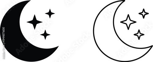 Crescent moon and stars icon set isolated on transparent background, Vector