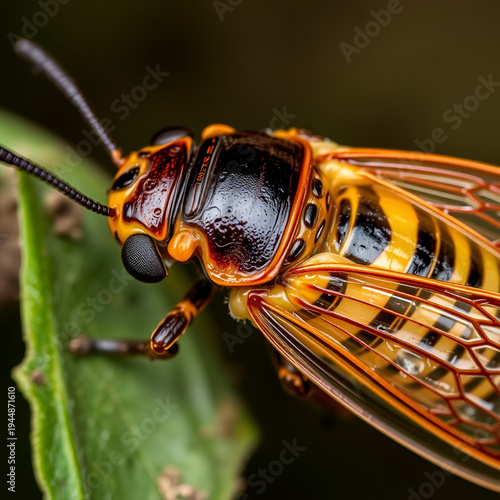 close up of a cicada and its shell