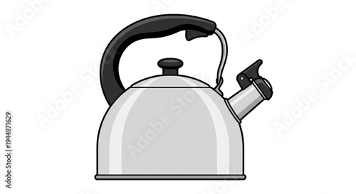 Stainless steel whistling kettle vector illustration, modern kitchen boiling water pot isolated on white.