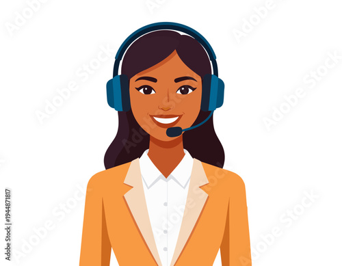 minimal flat vector illustration of customer support agent with headset icon