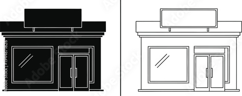 Black and white building facade comparison isolated on transparent background, Vector