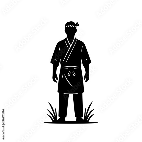 Ninja Warrior Silhouette – Japanese Martial Arts Fighter Vector Illustration