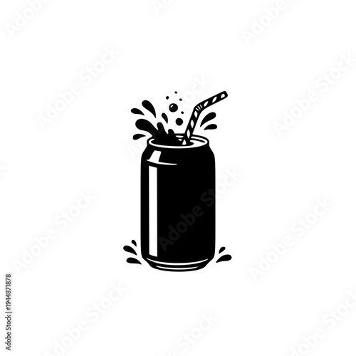 Soda Can Splash Silhouette – Refreshing Soft Drink Beverage Vector Illustration