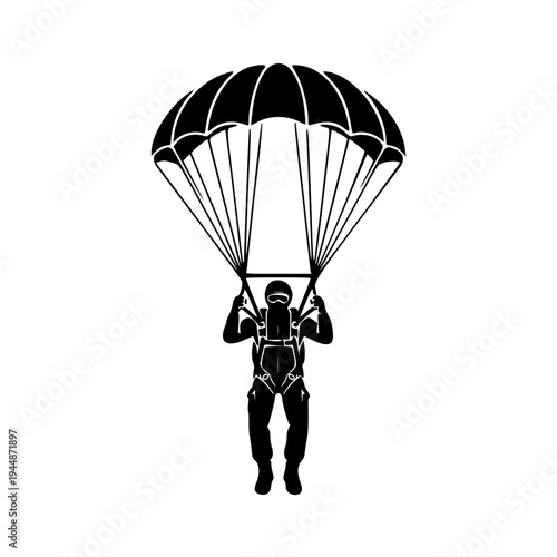 Skydiver Parachuting Silhouette Minimalist Extreme Sports Vector Icon
