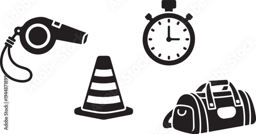Sports equipment and time management tools illustration set