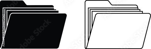 Black and white folder icons isolated on transparent background, Vector