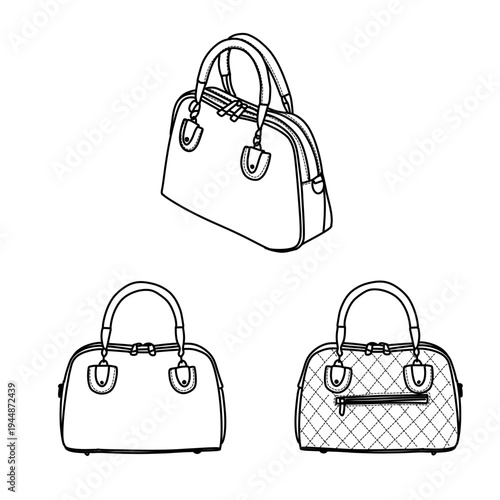 Three Handbag Illustrations in Black and White.
