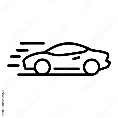 Black line art speeding car vector icon