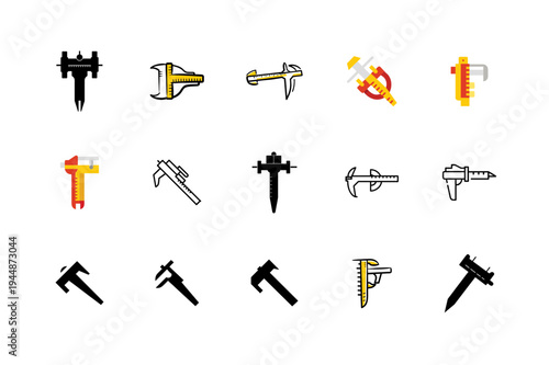 Minimal Caliper Silhouette Bundle Set, Precision Caliper Tool Minimal Vector Collection, Measuring Caliper Silhouette Icons Bundle, Engineering Caliper Minimal Black Silhouette Pack, Vernier Caliper T
