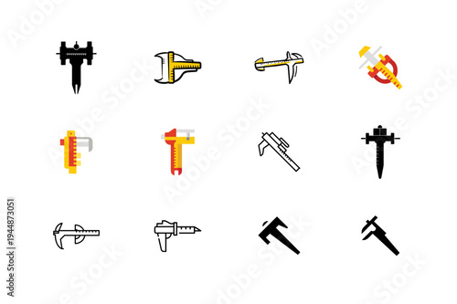 Minimal Caliper Silhouette Bundle Set, Precision Caliper Tool Minimal Vector Collection, Measuring Caliper Silhouette Icons Bundle, Engineering Caliper Minimal Black Silhouette Pack, Vernier Caliper T
