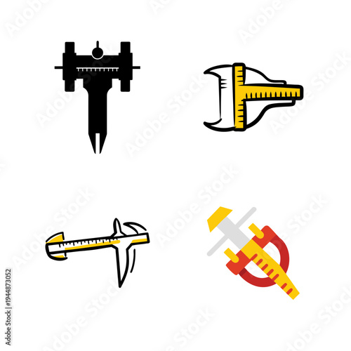 Minimal Caliper Silhouette Bundle Set, Precision Caliper Tool Minimal Vector Collection, Measuring Caliper Silhouette Icons Bundle, Engineering Caliper Minimal Black Silhouette Pack, Vernier Caliper T
