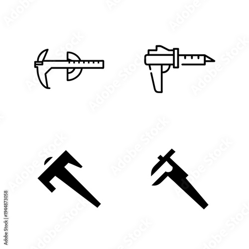 Minimal Caliper Silhouette Bundle Set, Precision Caliper Tool Minimal Vector Collection, Measuring Caliper Silhouette Icons Bundle, Engineering Caliper Minimal Black Silhouette Pack, Vernier Caliper T