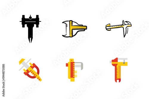 Minimal Caliper Silhouette Bundle Set, Precision Caliper Tool Minimal Vector Collection, Measuring Caliper Silhouette Icons Bundle, Engineering Caliper Minimal Black Silhouette Pack, Vernier Caliper T
