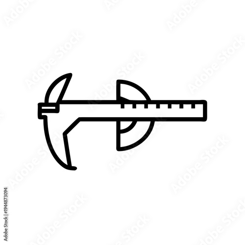Minimal Caliper Silhouette Vector, Precision Caliper Measurement Icon, Vernier Caliper Minimal Tool Illustration, Engineering Measuring Caliper Silhouette Design, Simple Caliper Measurement Tool Graph