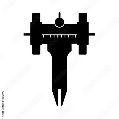 Minimal Caliper Silhouette Vector, Precision Caliper Measurement Icon, Vernier Caliper Minimal Tool Illustration, Engineering Measuring Caliper Silhouette Design, Simple Caliper Measurement Tool Graph