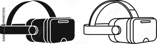 Vr headsets black and white virtual reality goggles isolated on transparent background, Vector