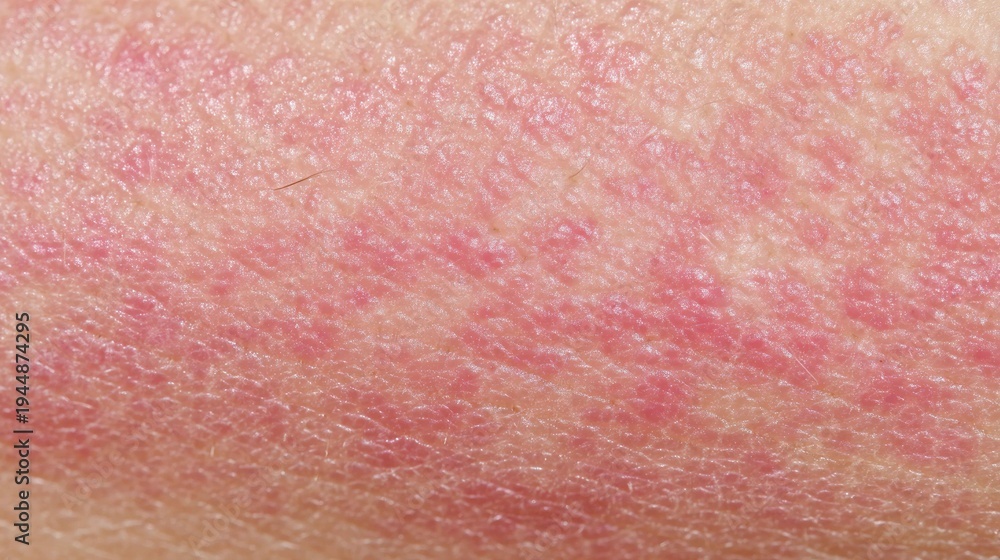Fototapeta premium Close-Up View of Skin with Red Rash Texture and Fine Details
