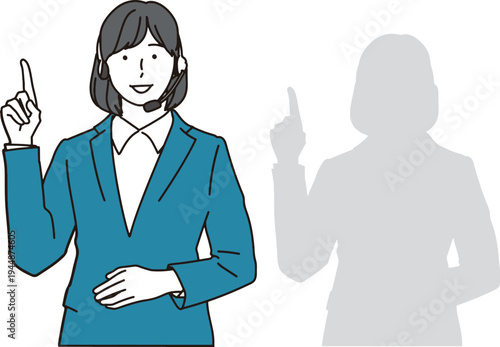 人差し指を立てて案内をする女性オペレーターのイラスト素材