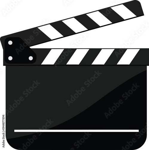 A black and white clapper board on a white background