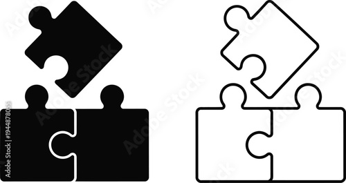 Black and white puzzle pieces coming together isolated on transparent background, Vector